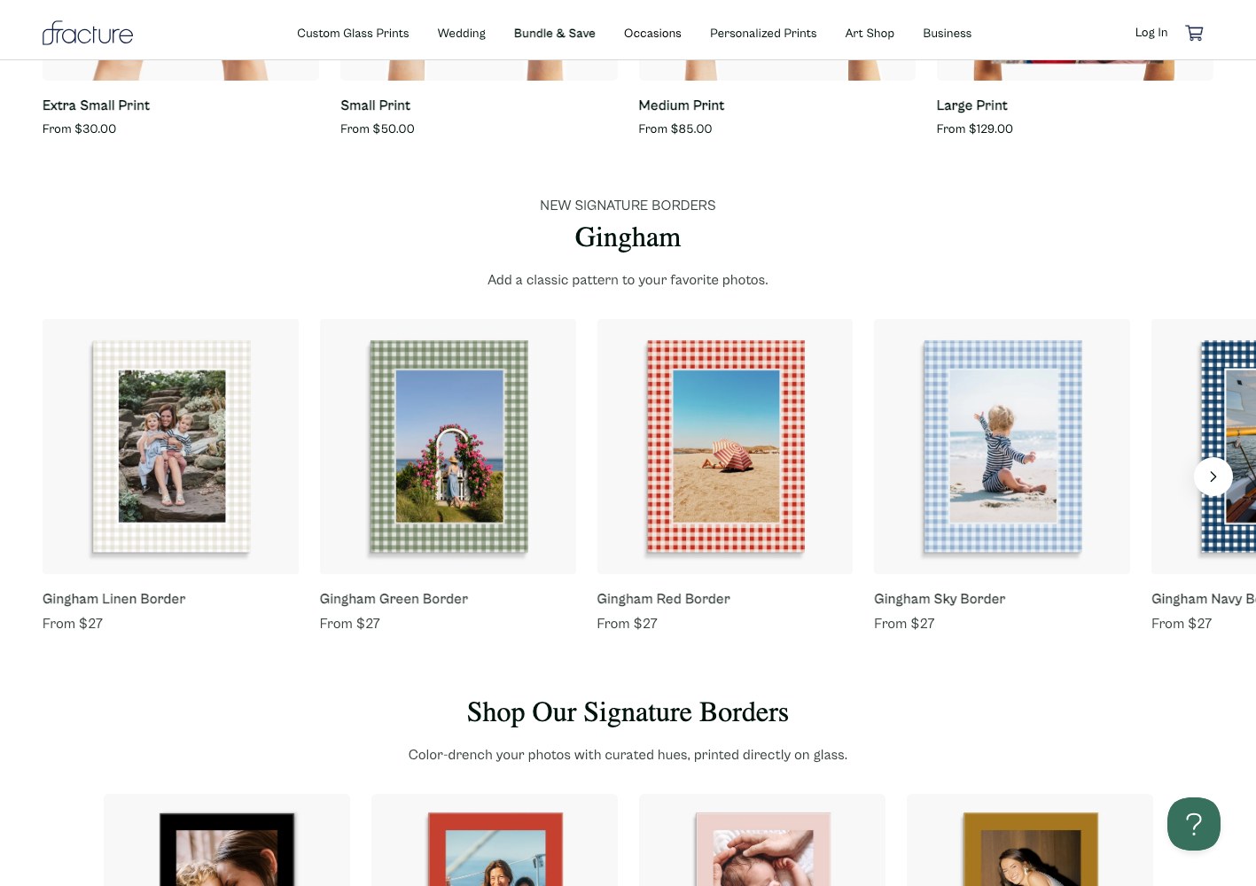 Fracture Gingham signature border range with the size and price bar above