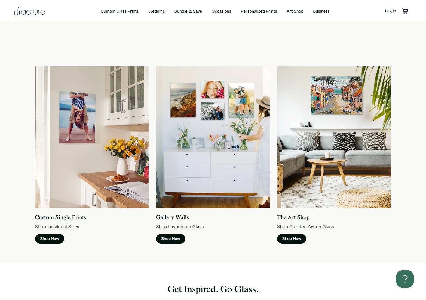 Fracture three product paths — custom single prints, gallery walls and the art shop