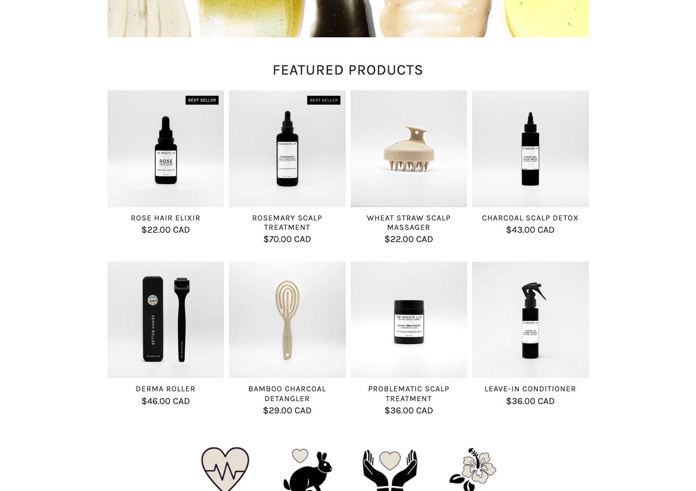 The Innate Life featured products above the cruelty-free and plant-based badges