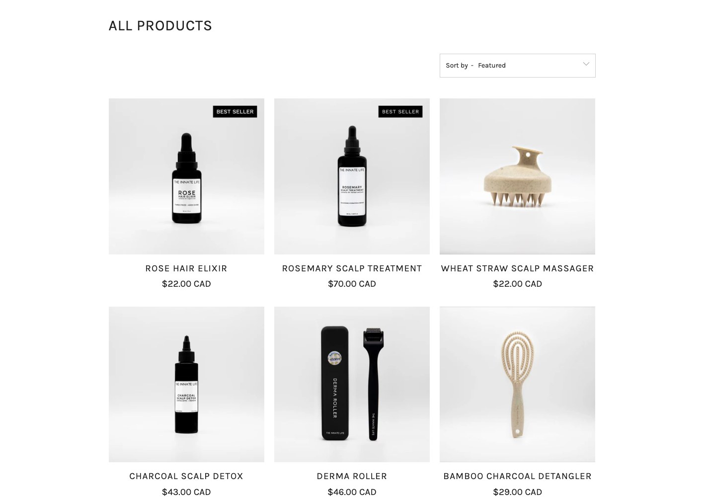 The Innate Life All Products catalogue grid with sort controls