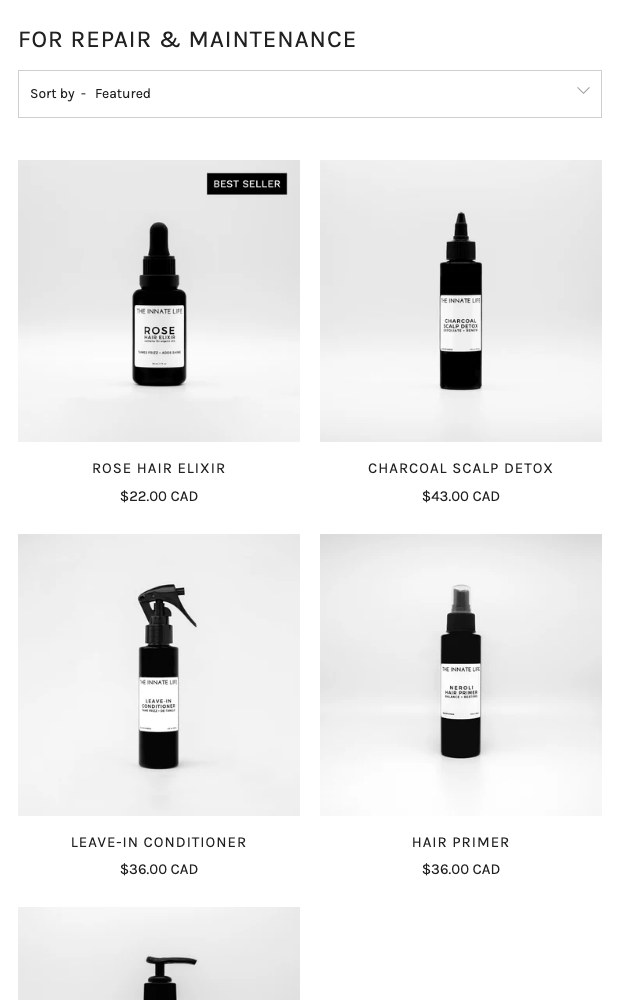 The Innate Life mobile Hair Maintenance collection grid