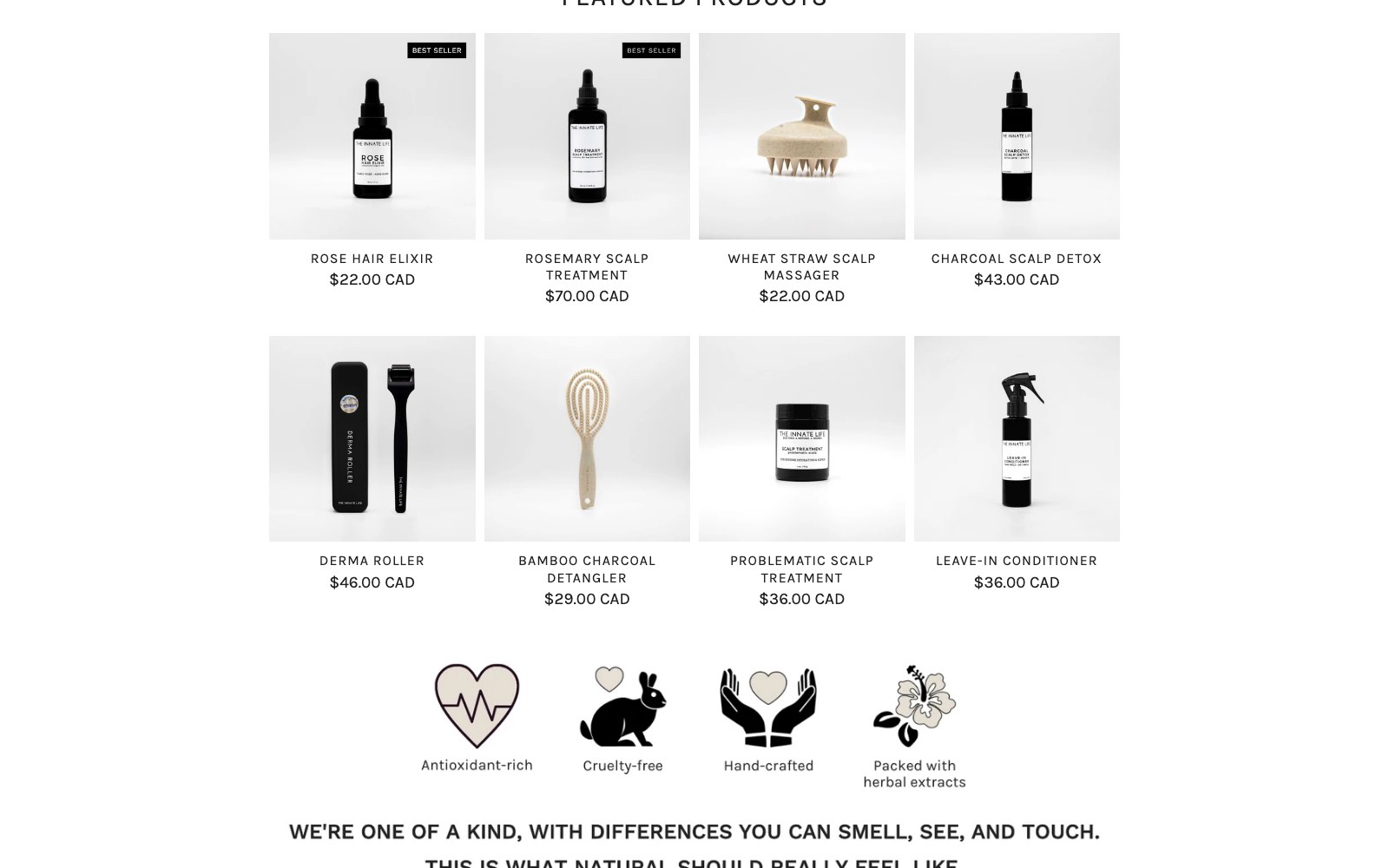 The Innate Life product grid with the cruelty-free and plant-based badges