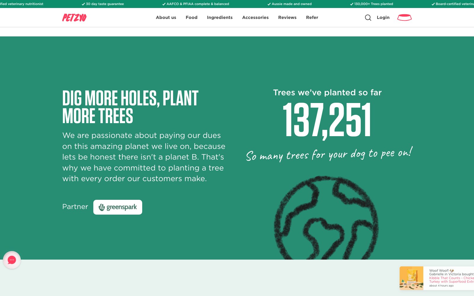 Tree planting counter on the impact page