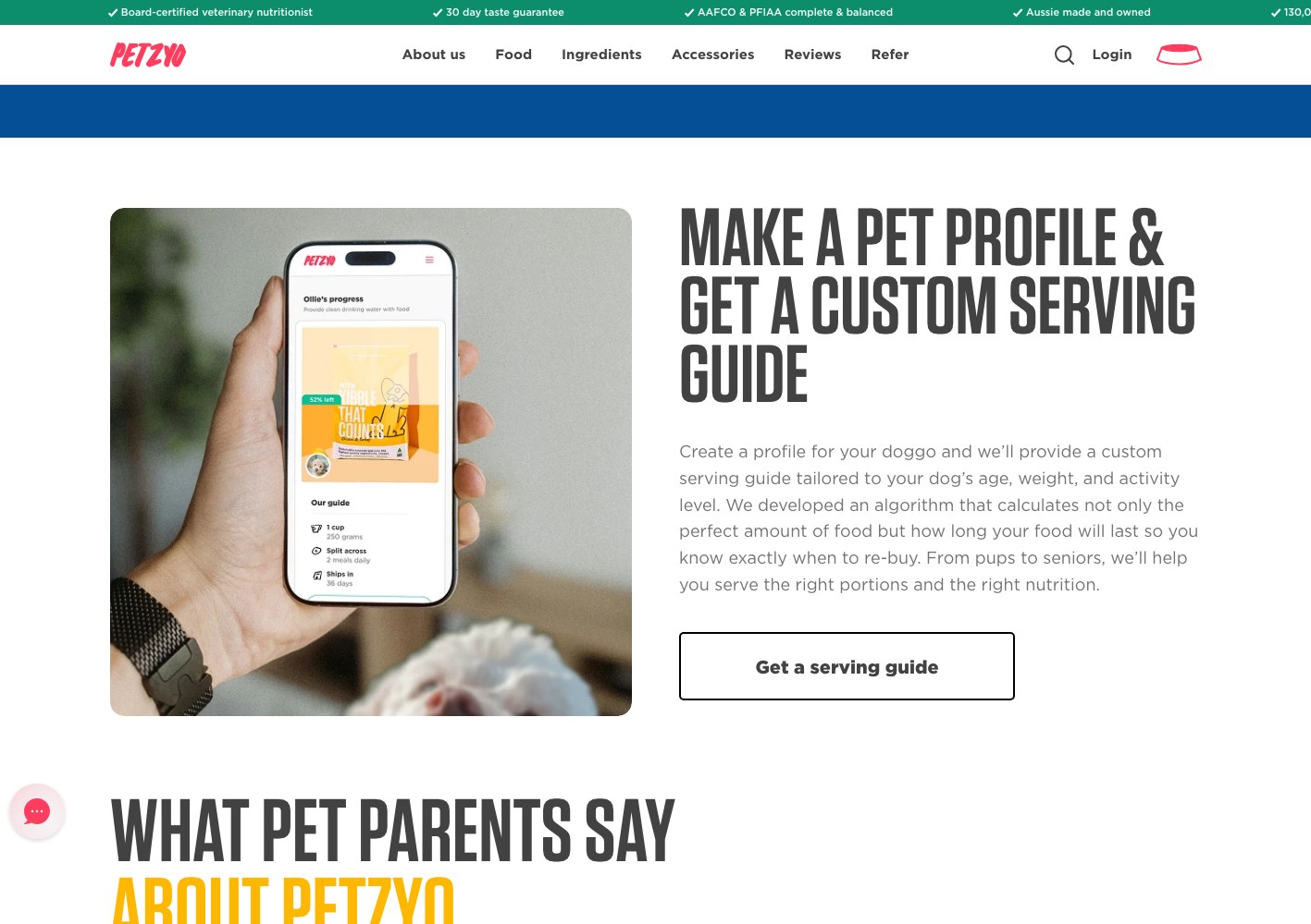 Pet profile and custom serving guide feature