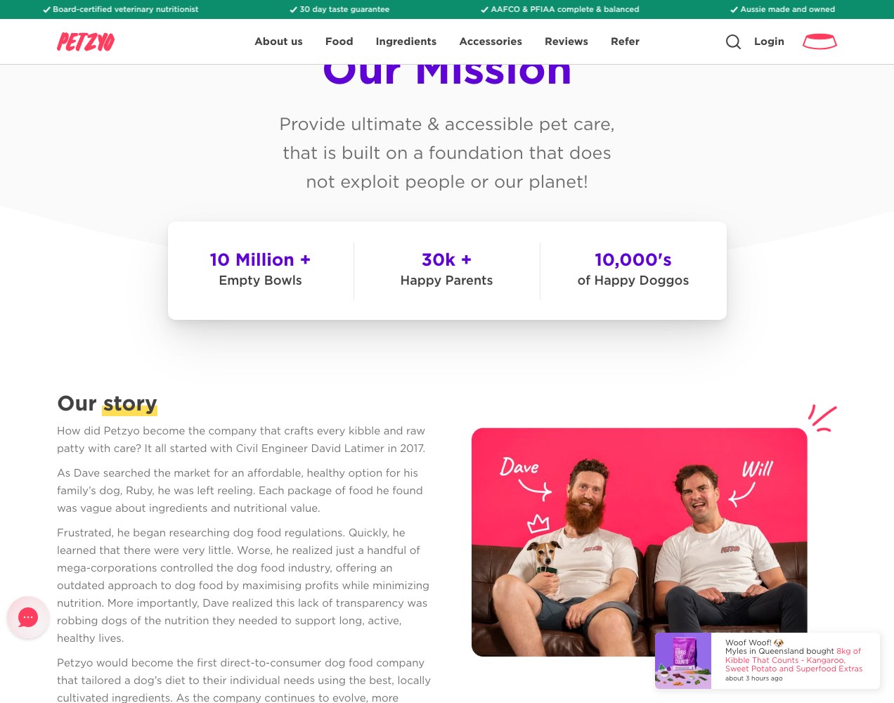 Our story section with the founders