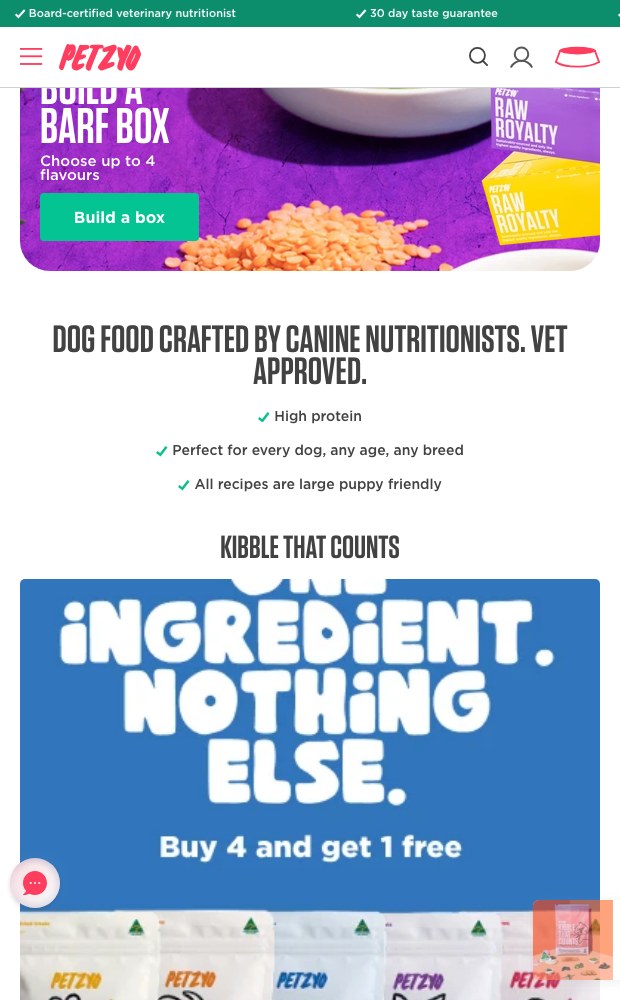 Mobile BARF box builder and kibble promotion
