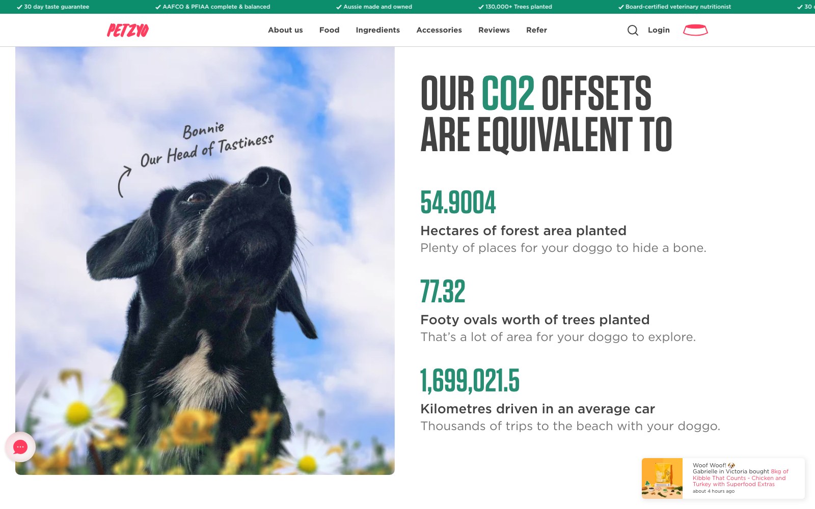 Carbon offset figures on the impact page