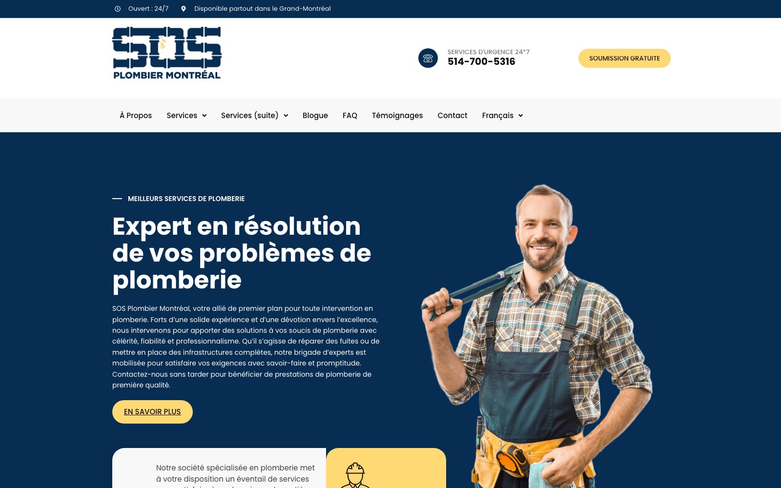 SOS Plombier Montréal website homepage