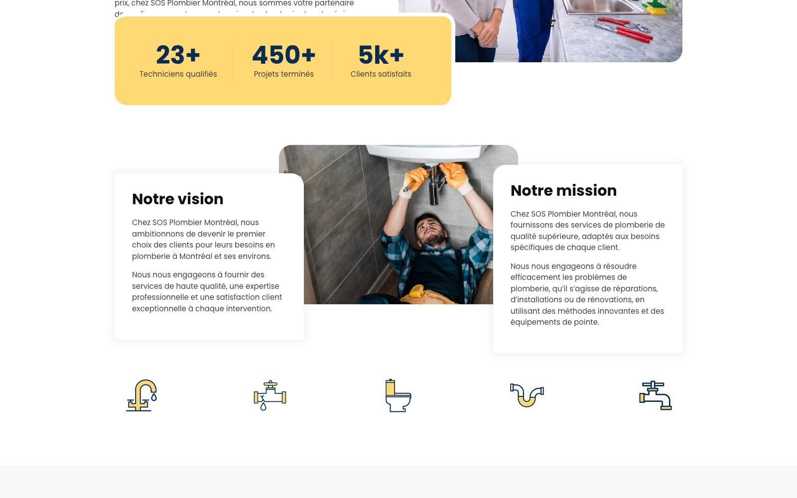 SOS Plombier company counters with the vision and mission panels