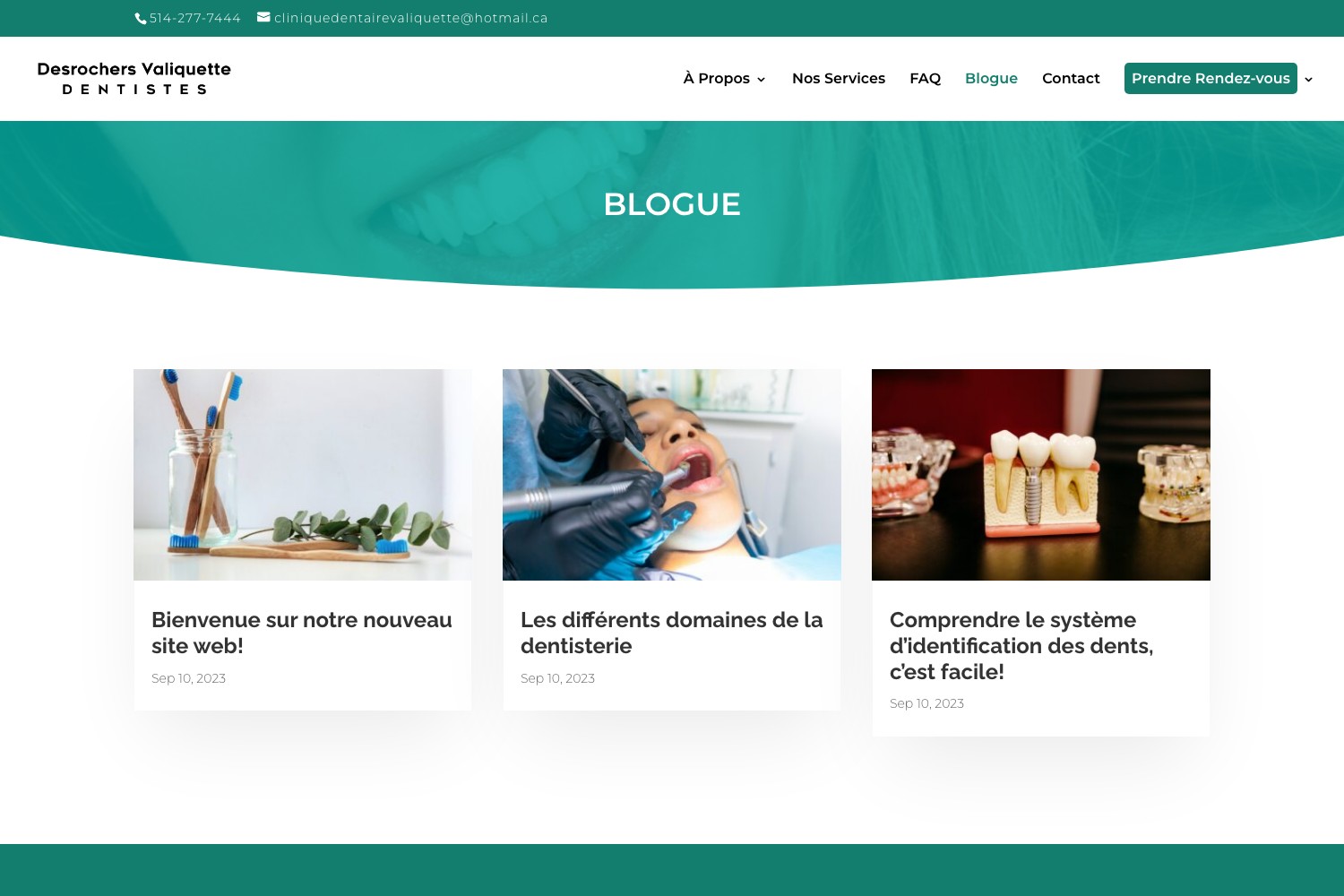Blogue listing with three patient education articles