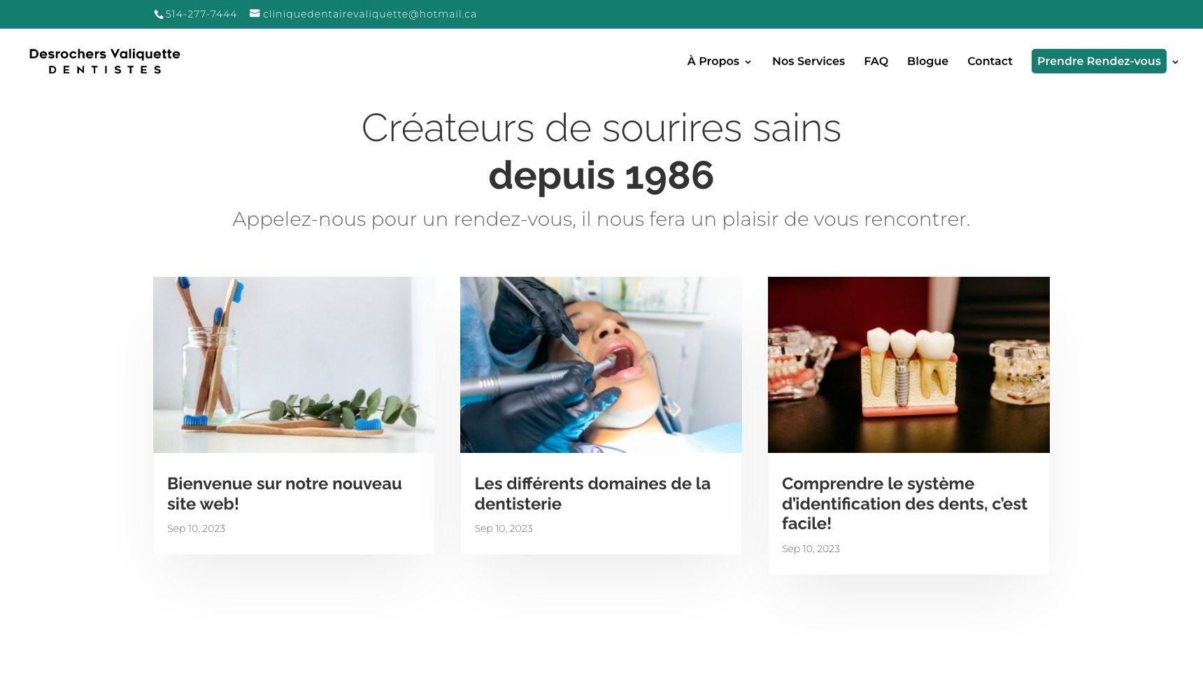 Createurs de sourires sains depuis 1986 with the article cards