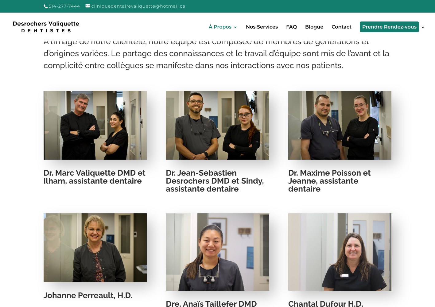 Team page portraits of the dentists, hygienists and assistants
