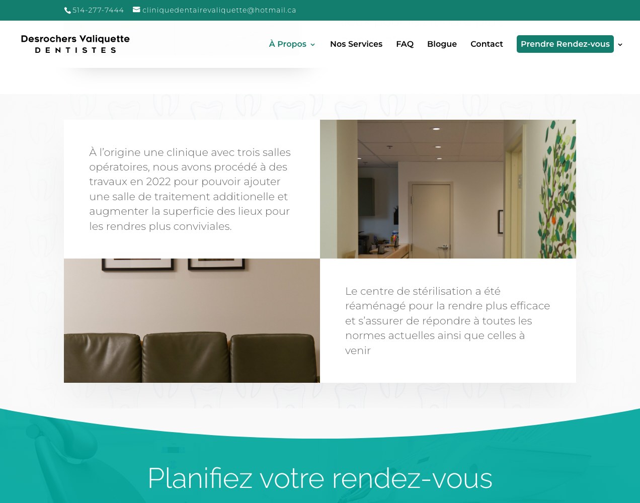 Clinic interiors above the Planifiez votre rendez-vous call to action