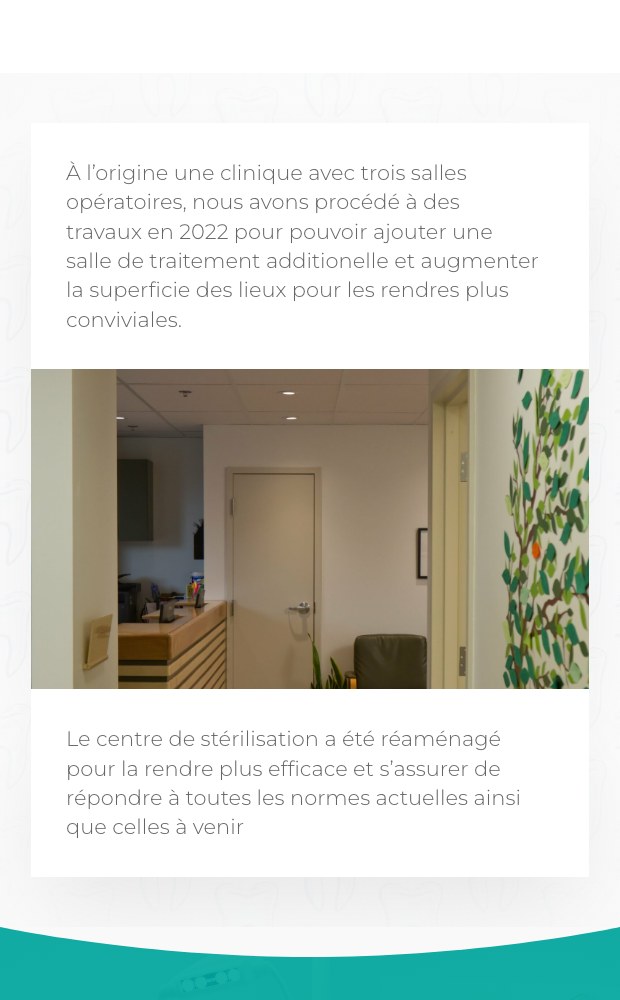 Mobile view of the sterilisation room and clinic interiors