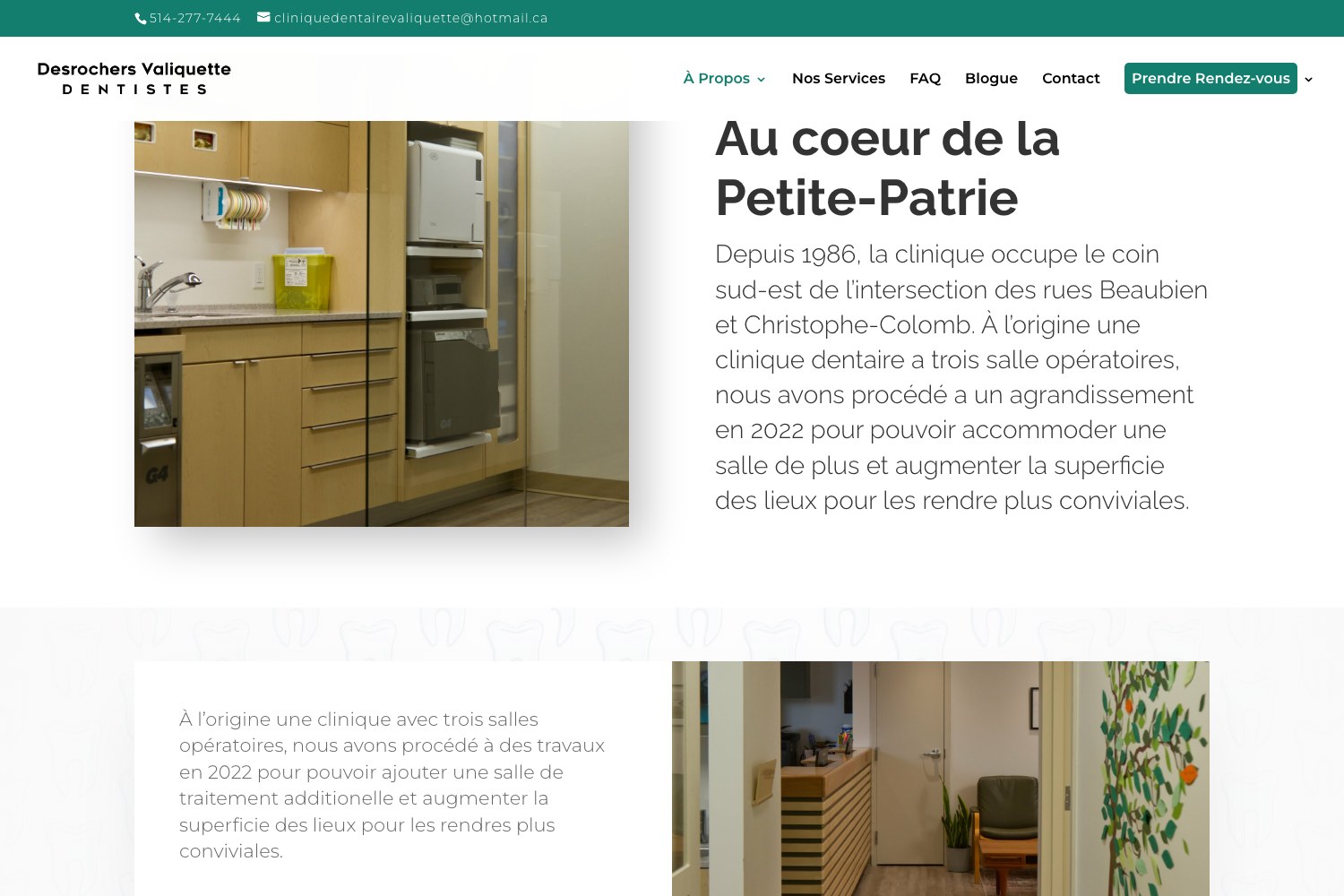 La clinique page introducing the practice in La Petite-Patrie