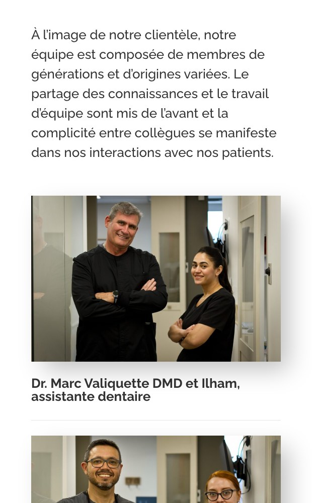 Mobile team page with practitioner portraits