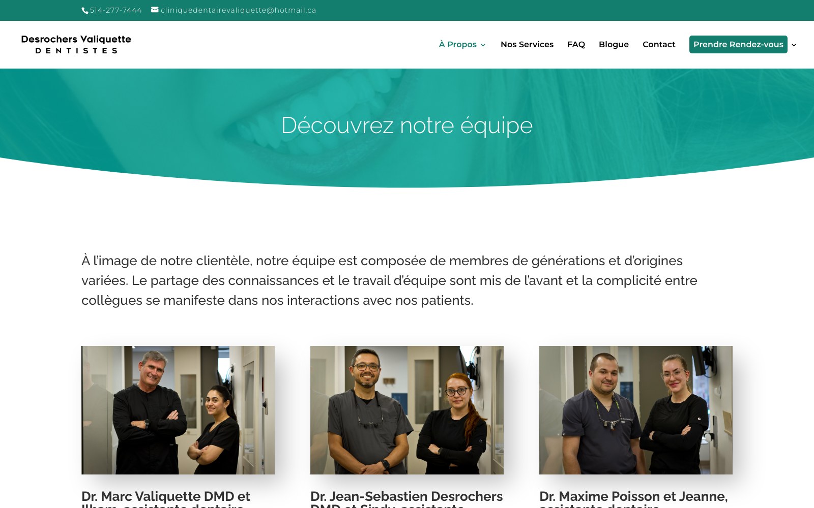 Decouvrez notre equipe section with real practitioner portraits