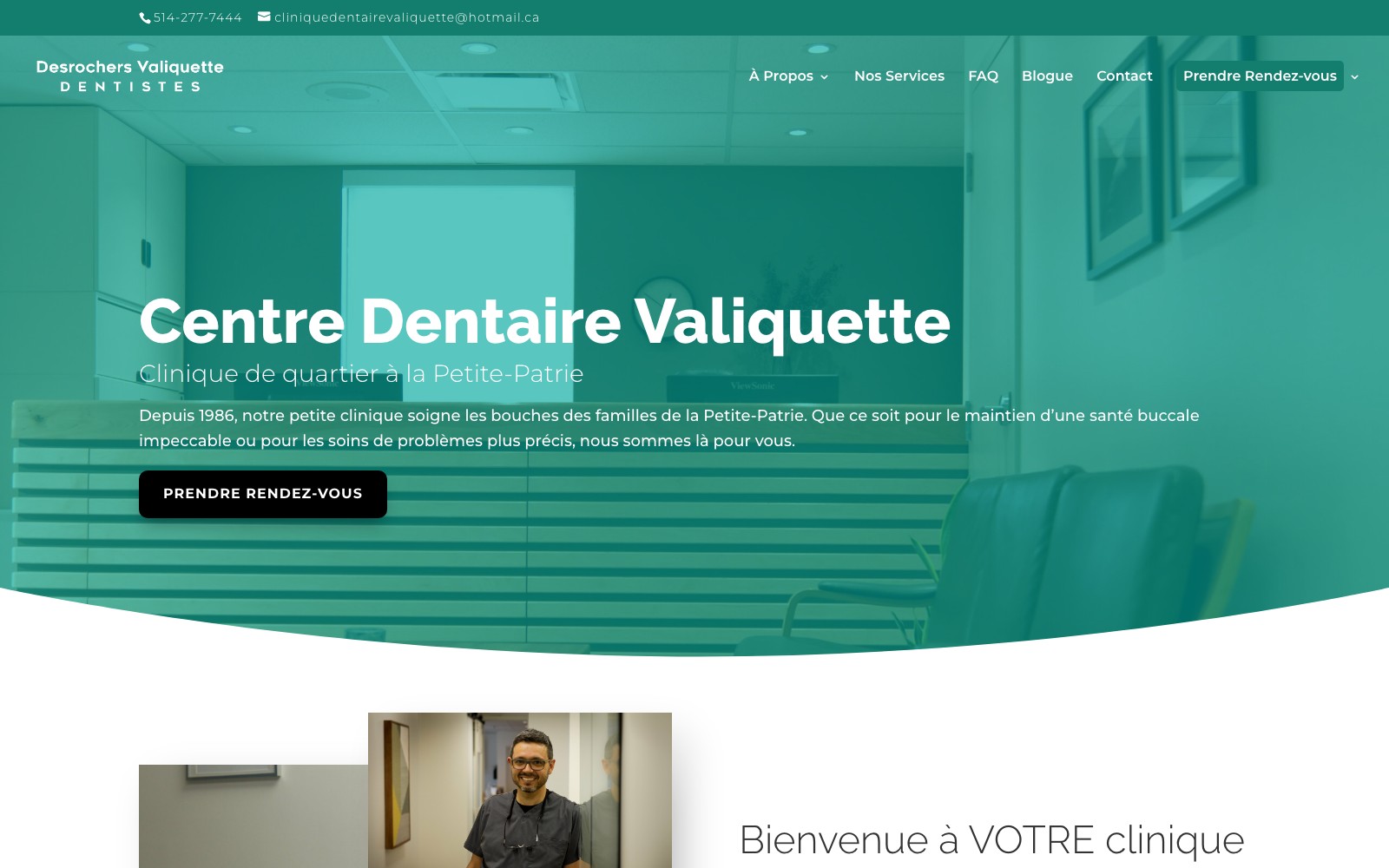 Centre Dentaire Valiquette website homepage