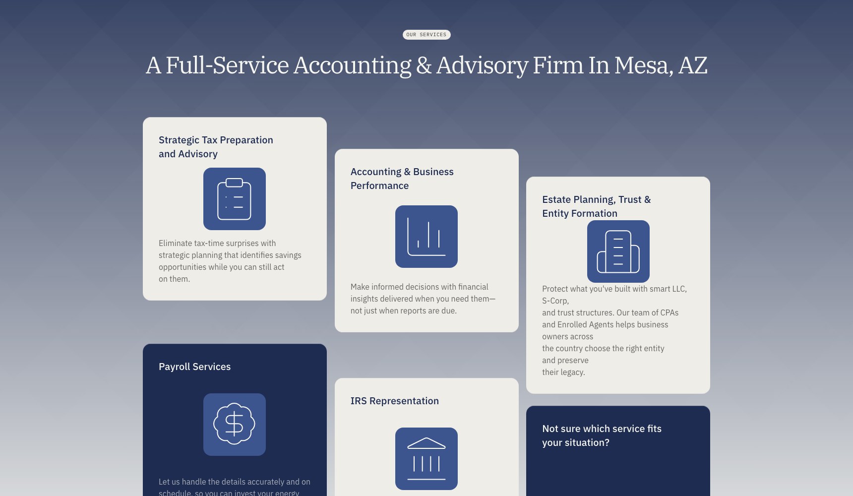 Full-service accounting and advisory cards