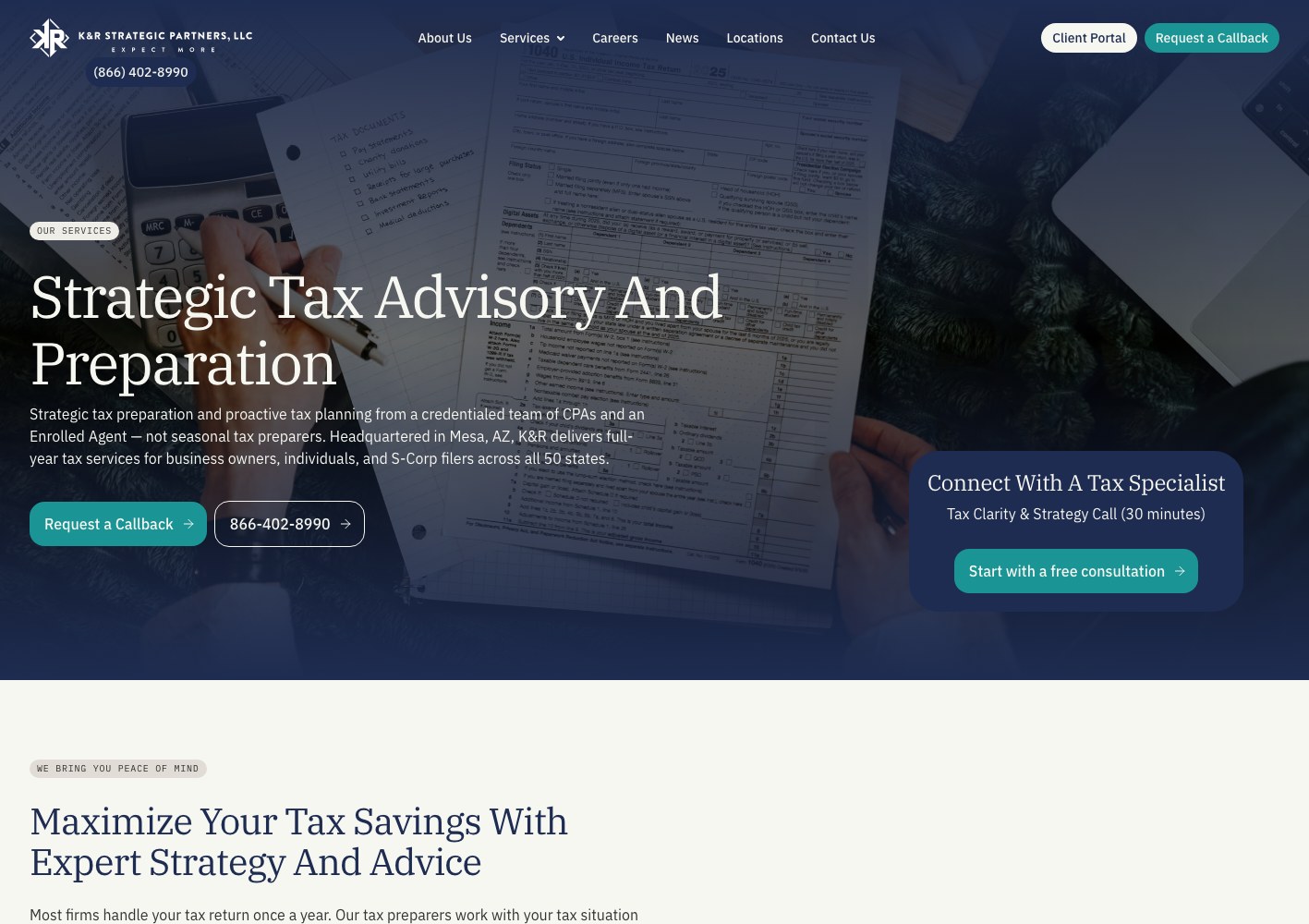 Strategic tax advisory service page