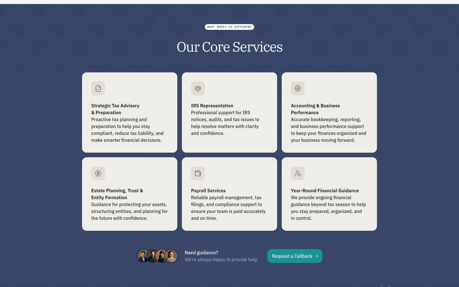 Core services card grid