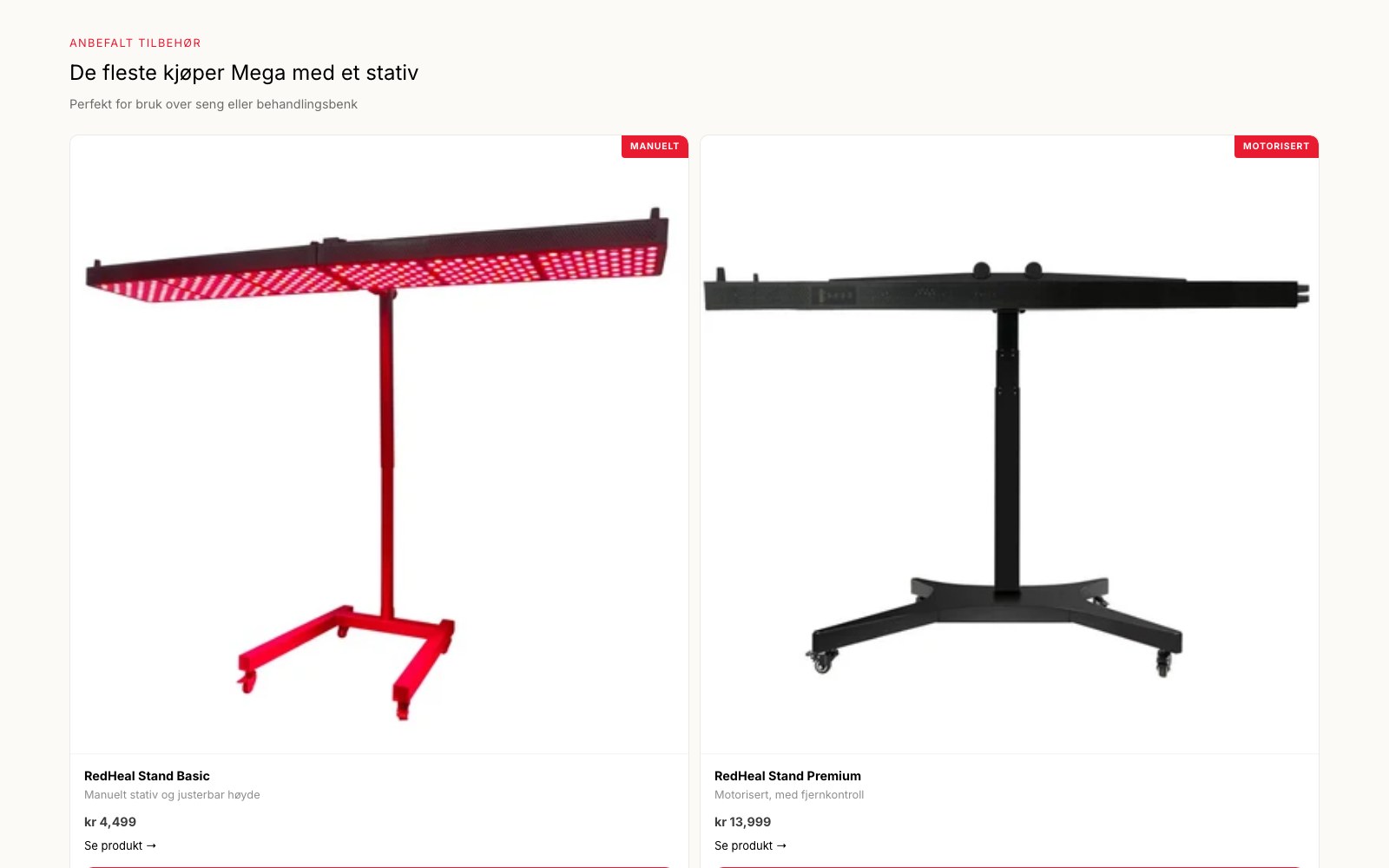 Redheal floor stand accessory options shown side by side