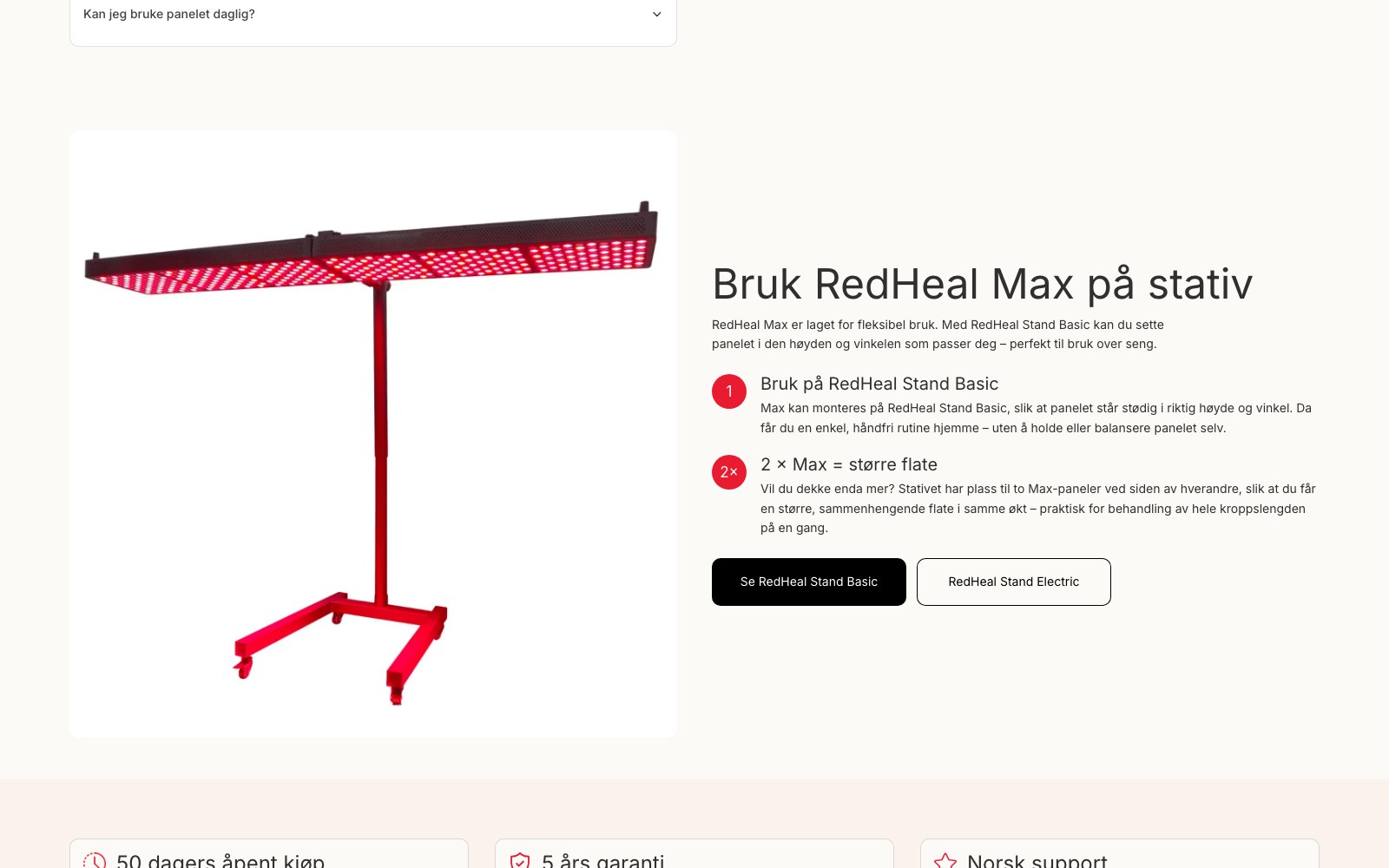 RedHeal Max panel shown on its floor stand