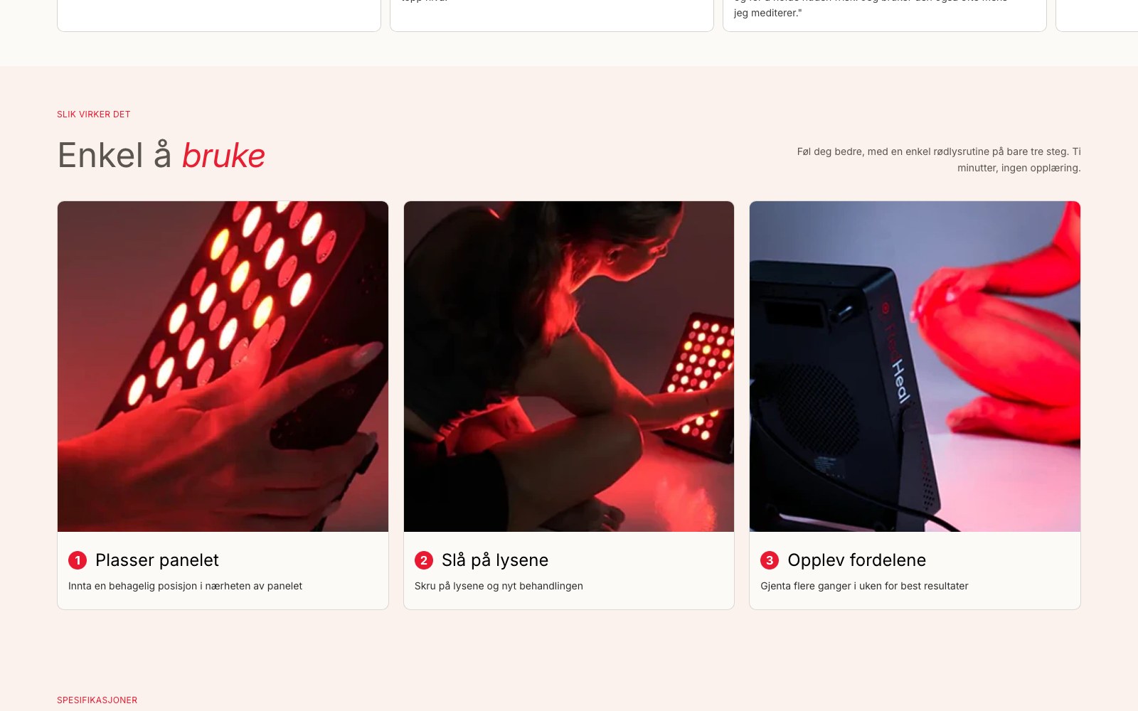 RedHeal three-step easy-to-use explainer with red light photography