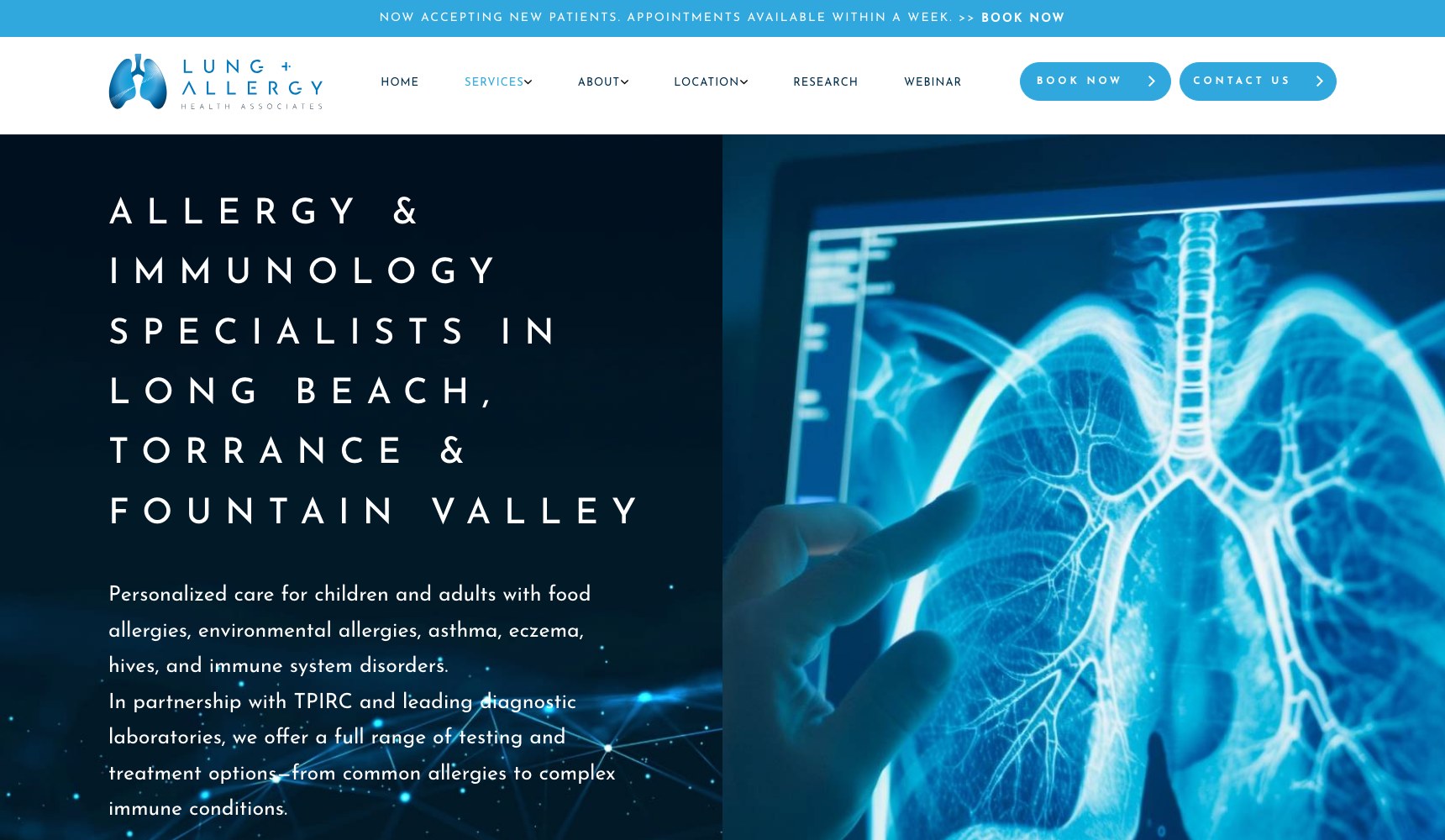 Allergy and immunology specialists page hero for Long Beach, Torrance and Fountain Valley