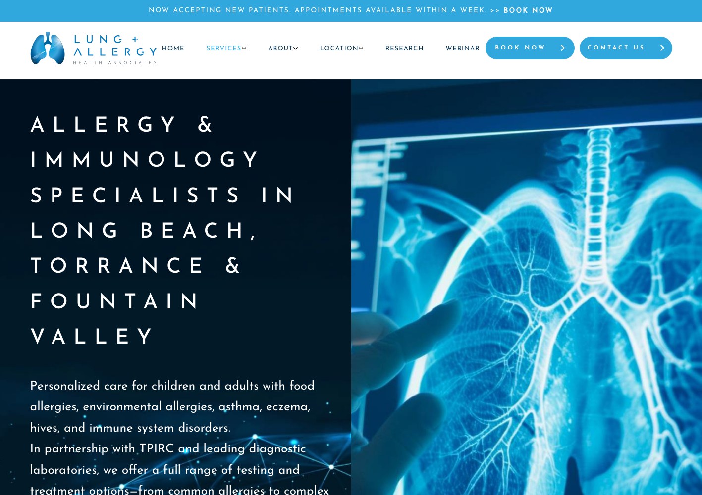 Allergy and immunology page with the lung diagnostic visual