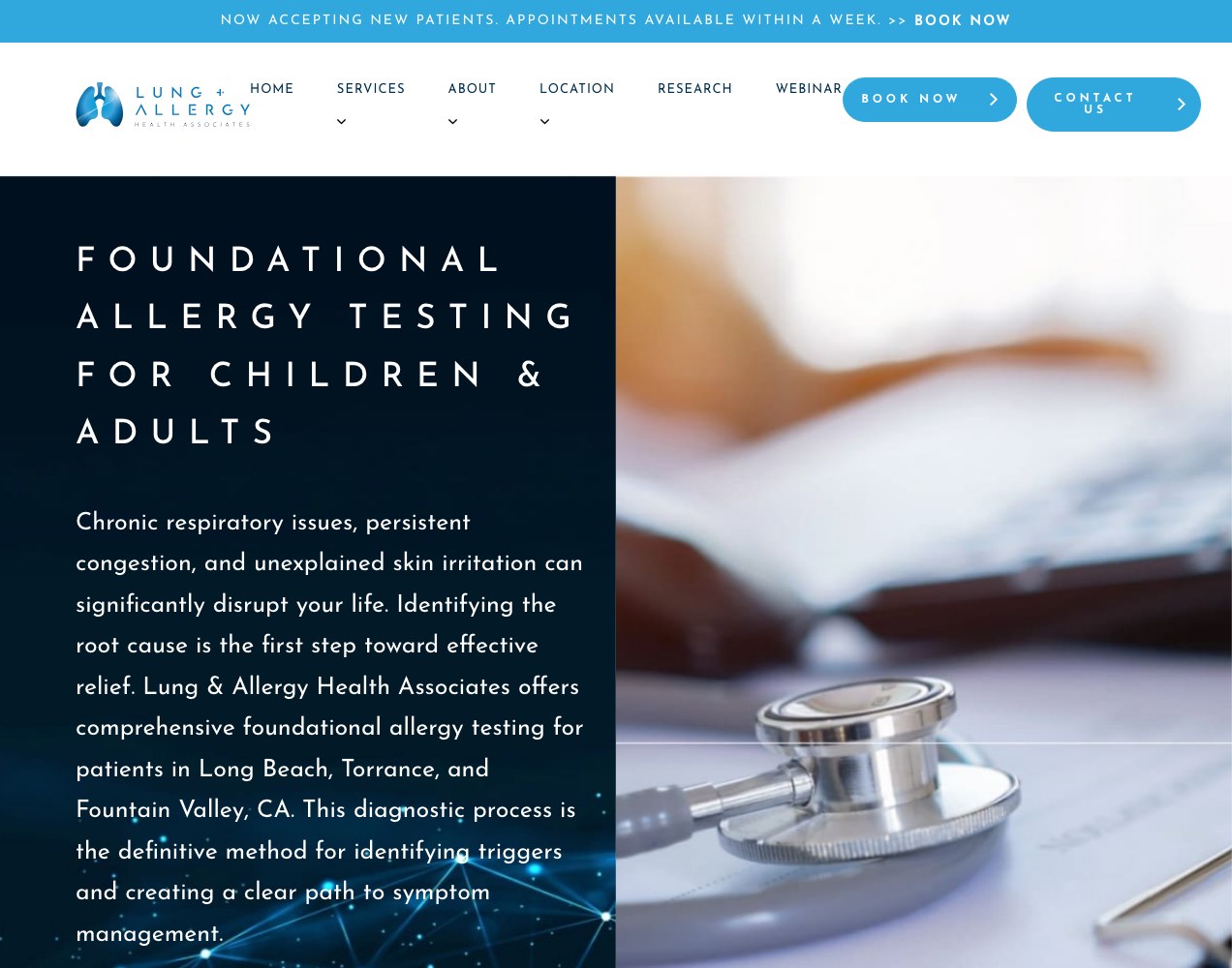 Foundational allergy testing page for children and adults