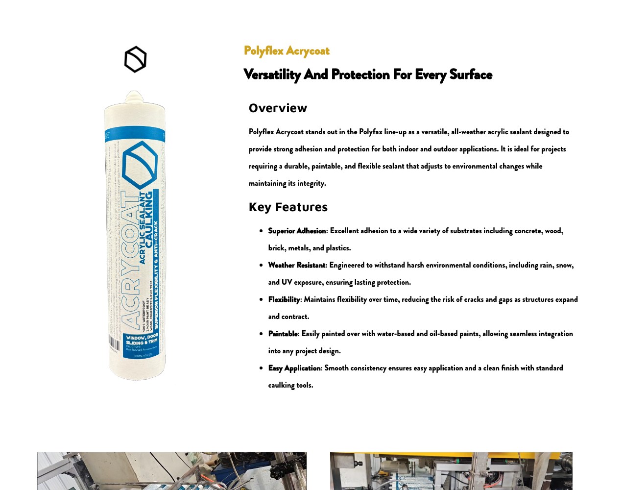Polyflex Acrycote specification body copy and key features