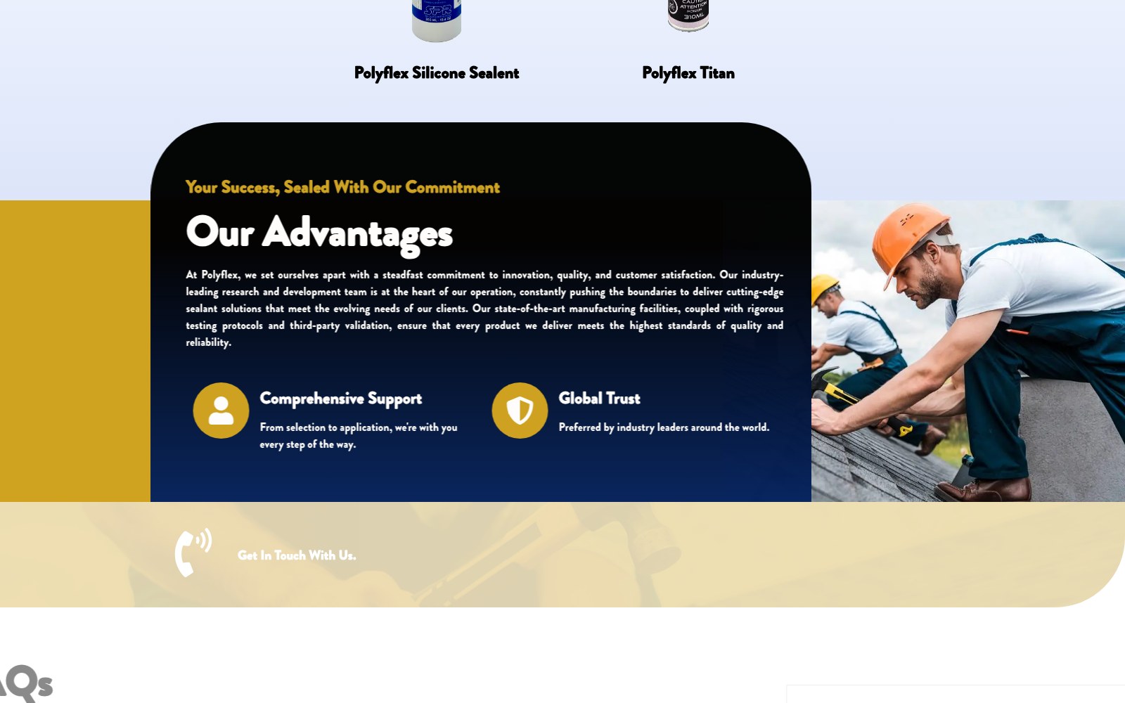 Polyflex Our Advantages panel over on-site installer photography