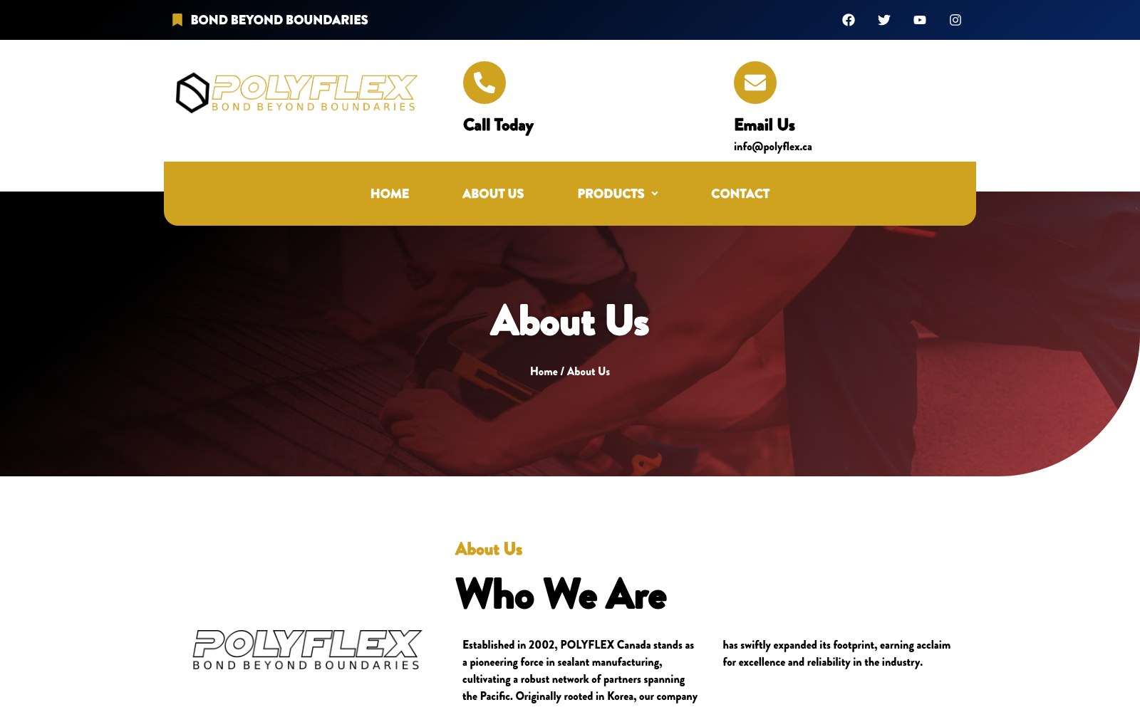 Polyflex About Us page header and company story