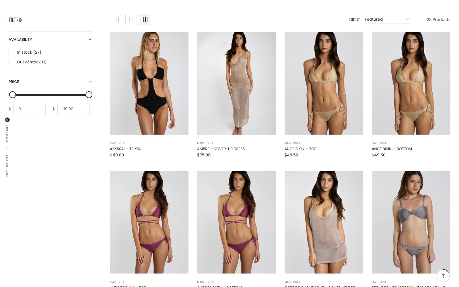 Collection listing with availability and price filters and view-density controls