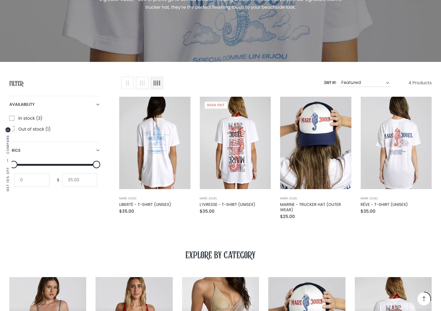 Branded t-shirt listing page