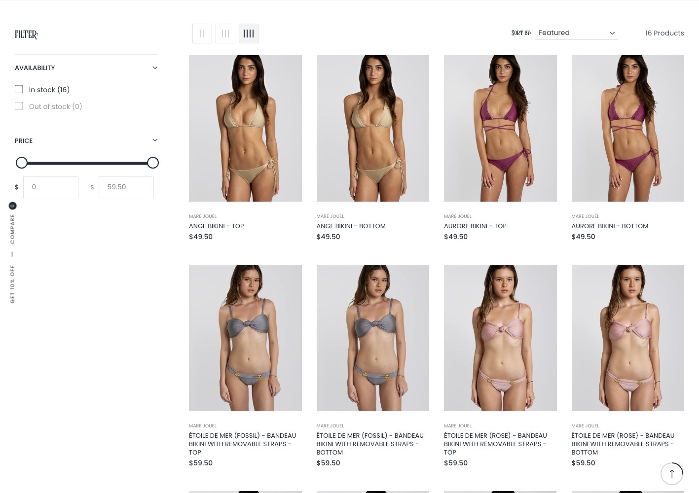 Full swimwear product grid with filter rail