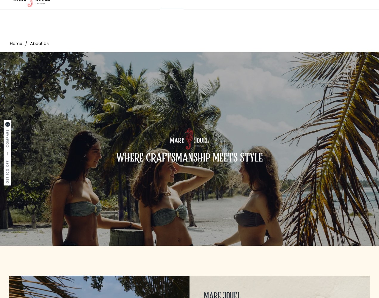 About page hero: where craftmanship meets style, over resort photography