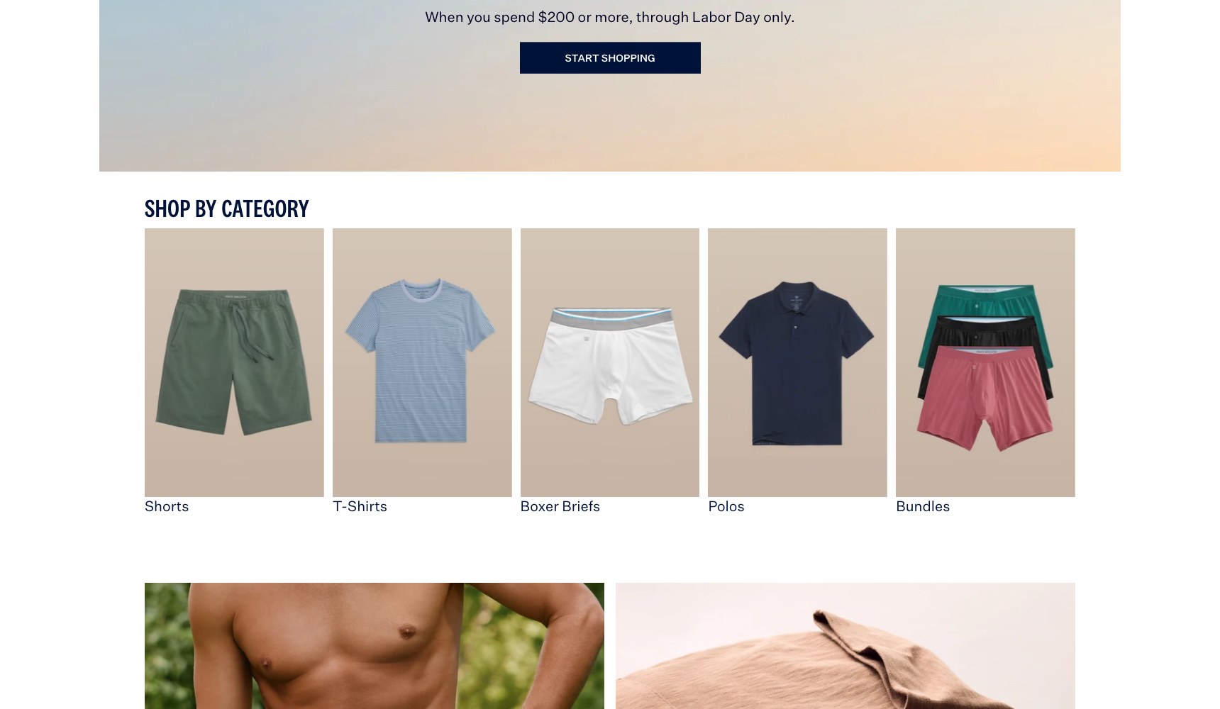 Shop by category tiles on the homepage