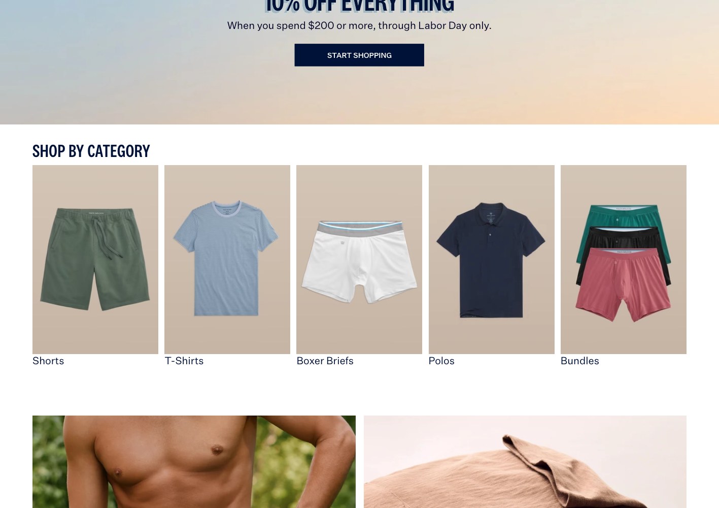 Category tiles with sale messaging