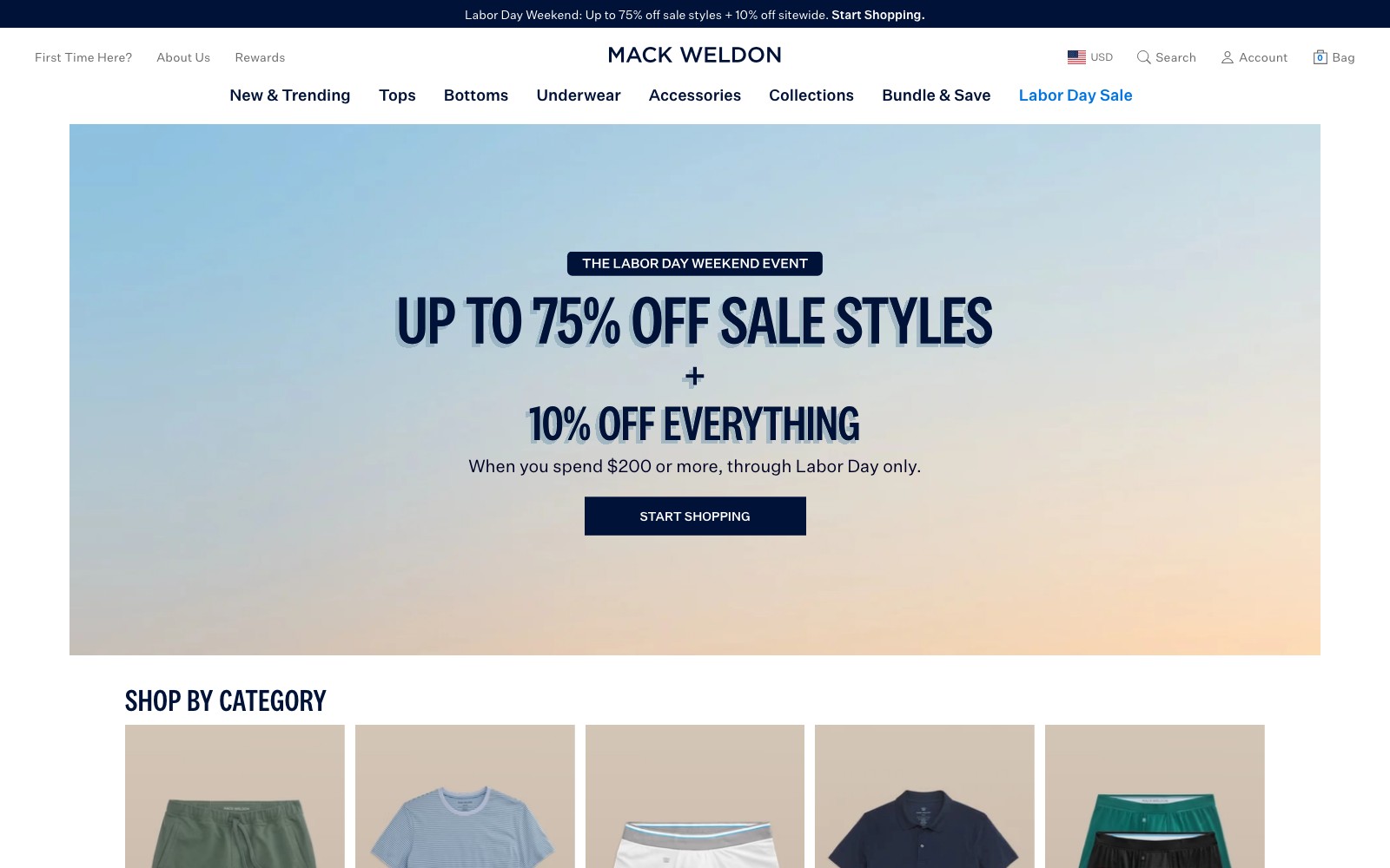 Mack Weldon website homepage