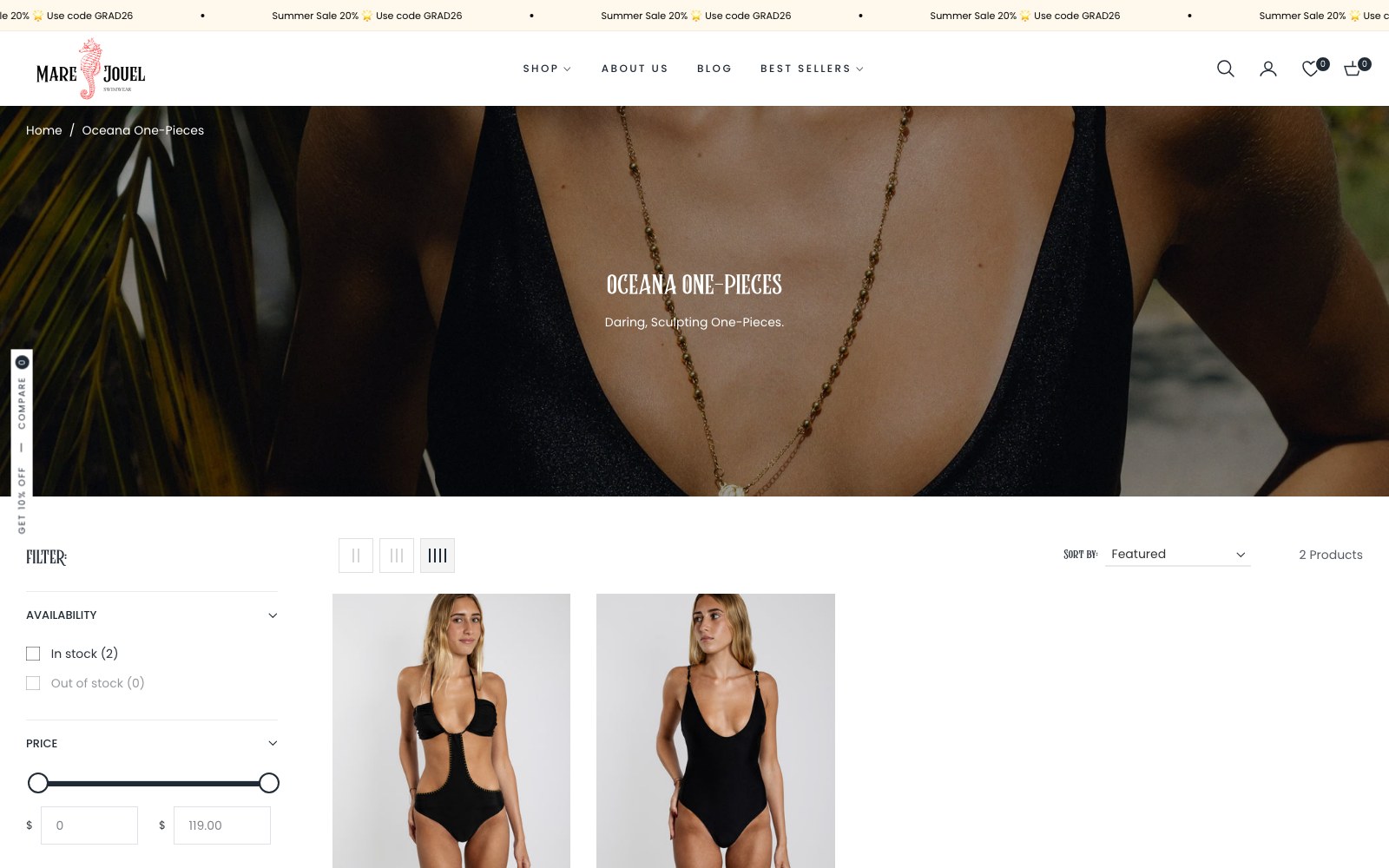 Oceana One-Pieces collection page hero above the grid