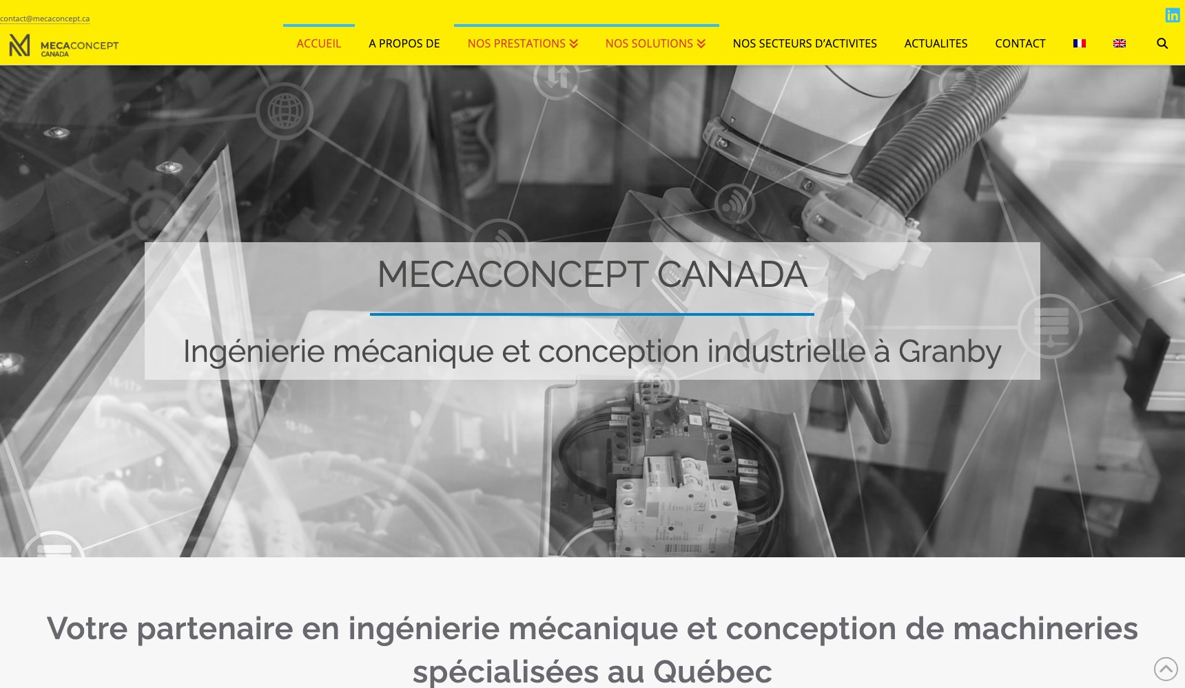 Mecaconcept Canada homepage hero, mechanical engineering in Granby