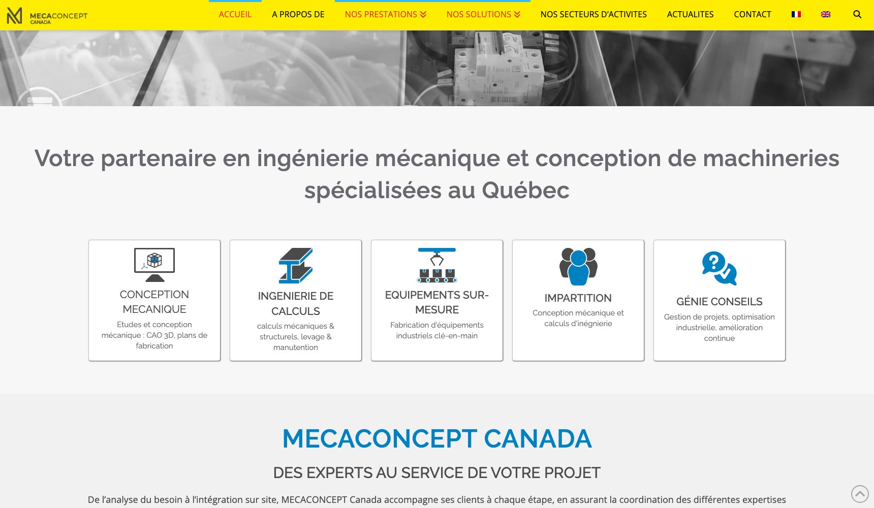 Mecaconcept five expertise cards from mechanical design to consulting engineering