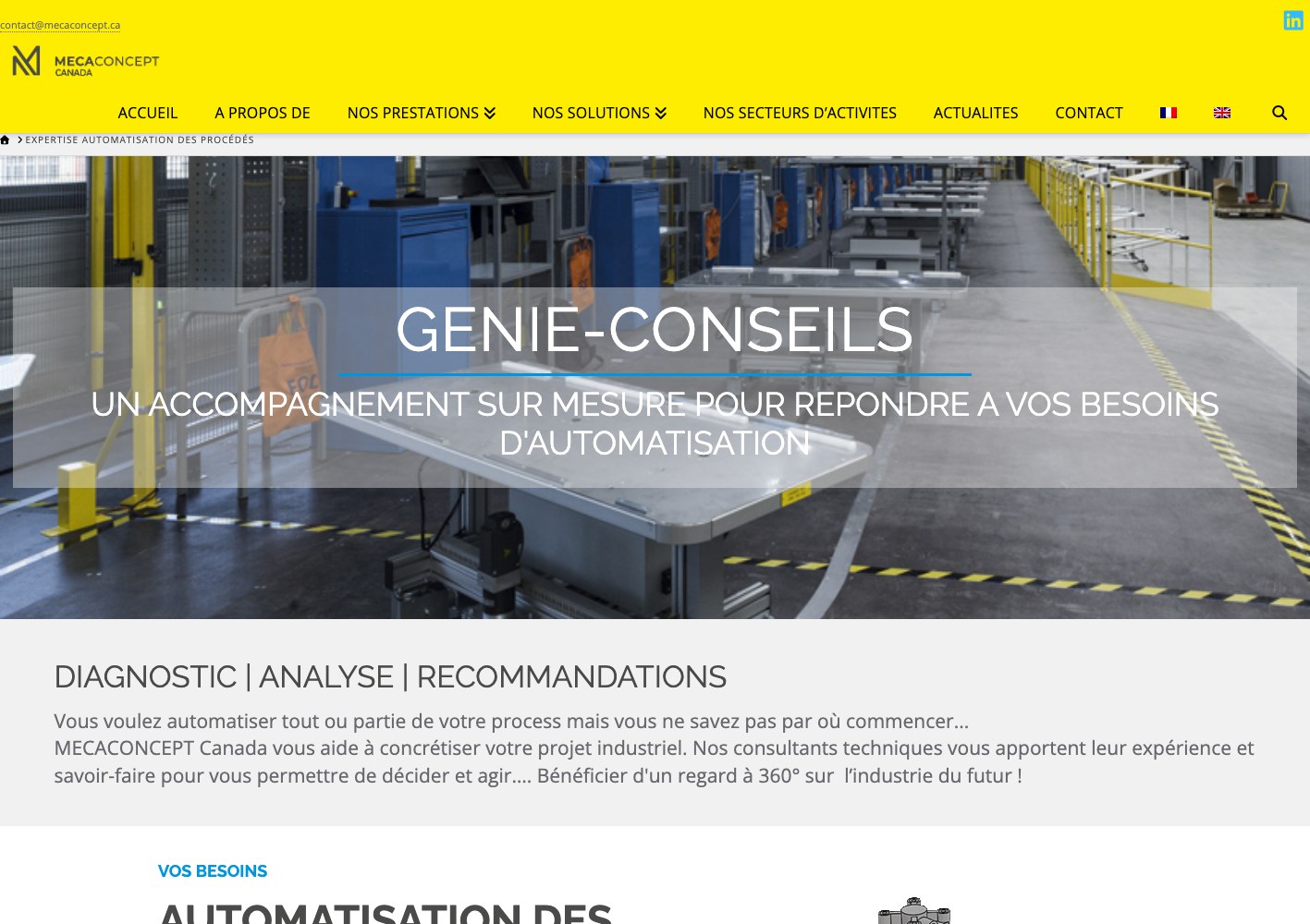 Mecaconcept consulting engineering page with the automation diagnostic path