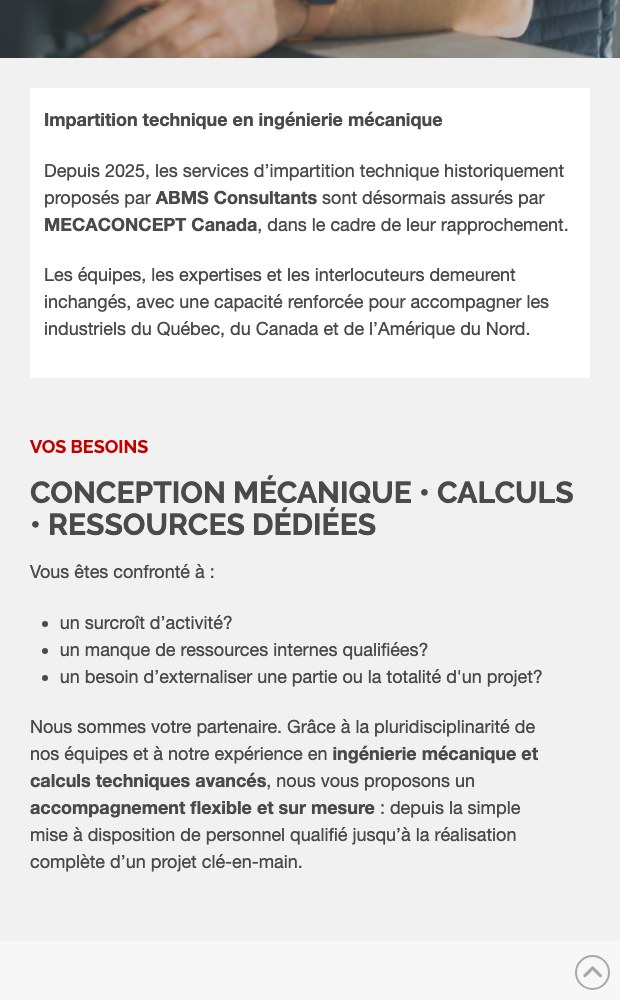 Mecaconcept mobile technical outsourcing page