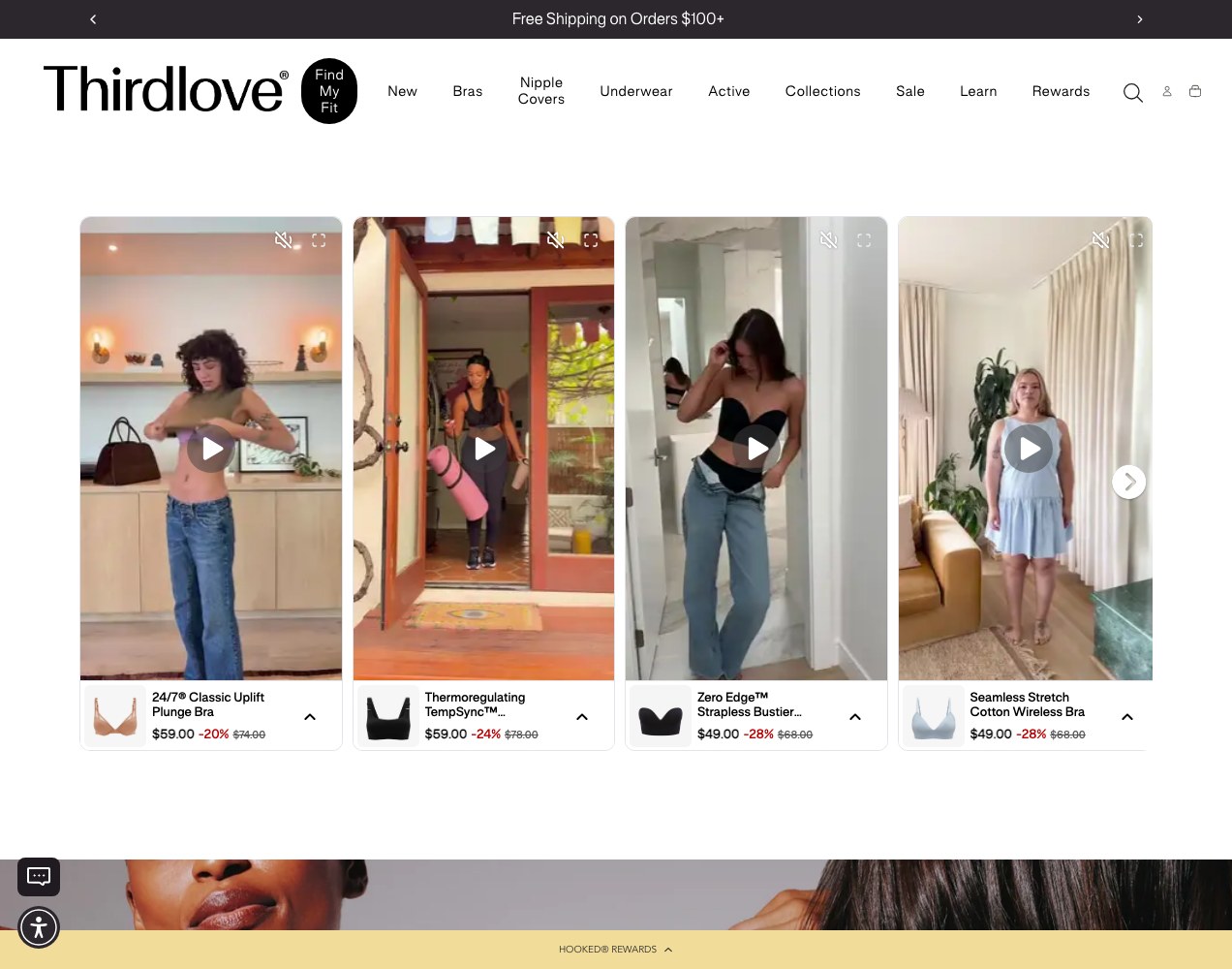 Shoppable video row showing the product in motion on real people