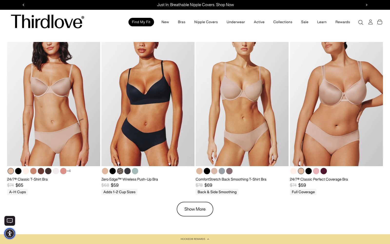 Bras collection grid with coverage and style filtering
