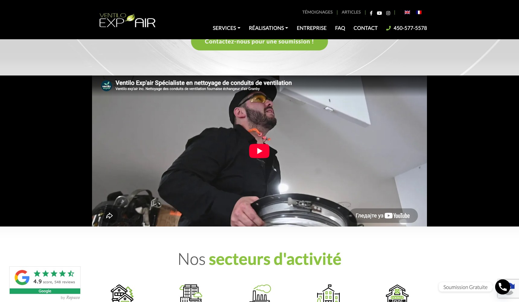 Company video above the sectors of activity selector