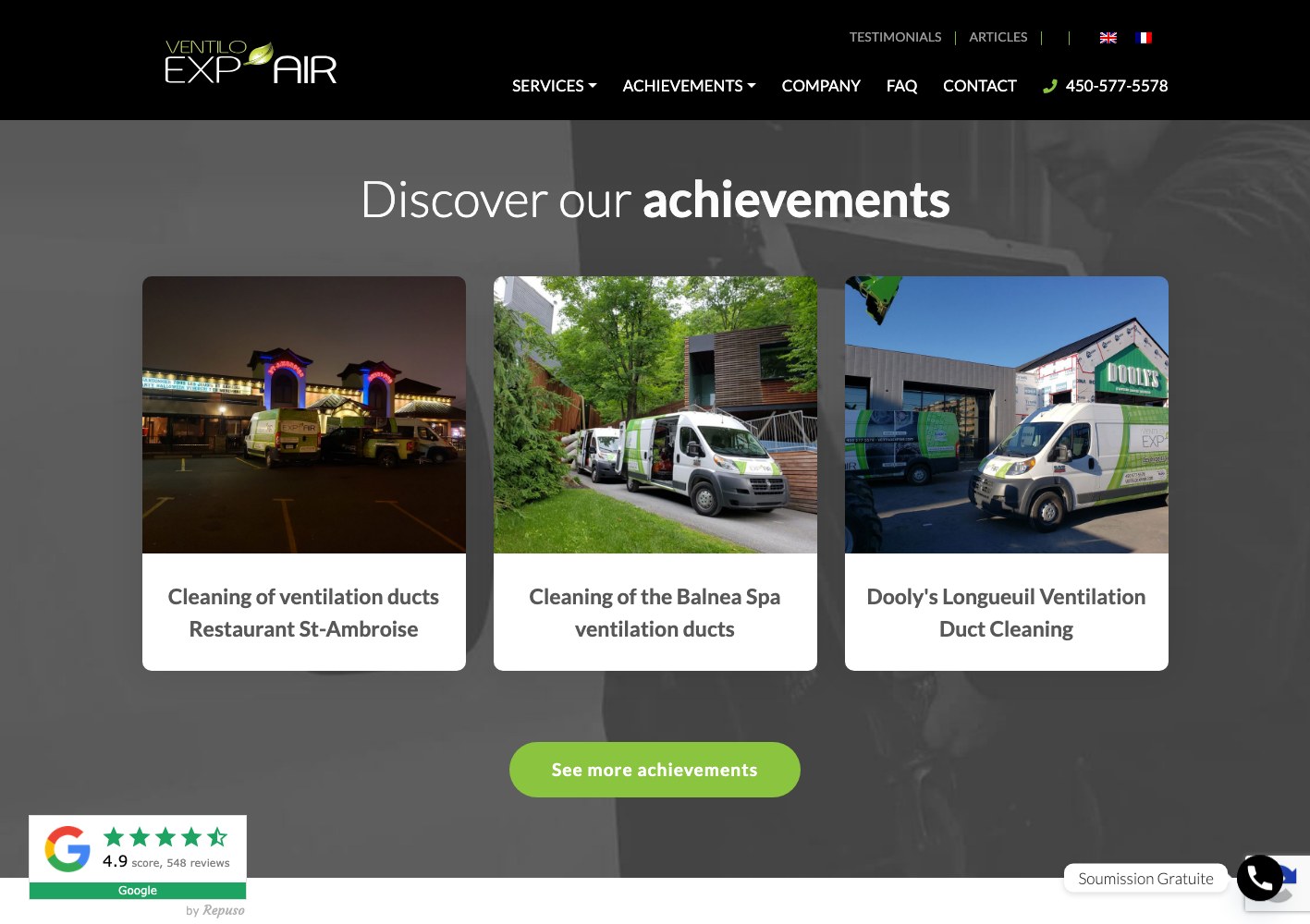 Achievements gallery on the English site